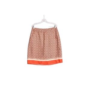 Banana Republic Silk Skirt Orange Brown Geometric  Fall Pockets Size 10 lined